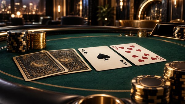 Eleganter Blackjack-Tisch mit Karten und Spielchips